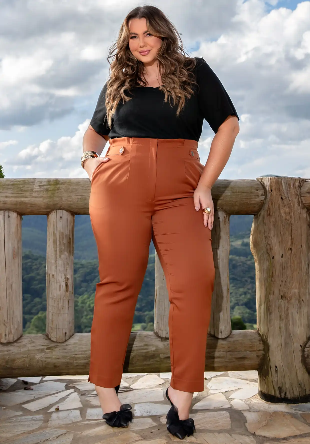 Calça Feminina Alfaiataria Plus Size Ref 800229 Telha BELA