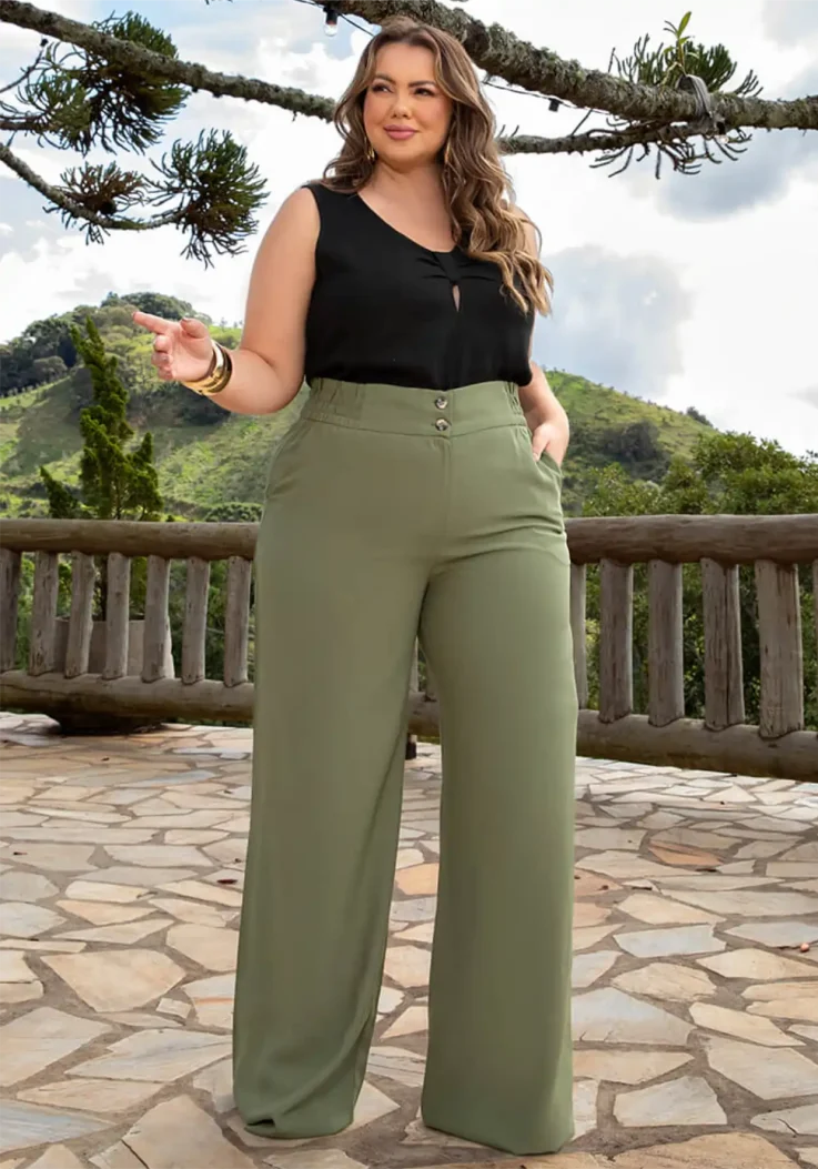 Calça Feminina Pantalona Plus Size Ref 800266 Verde LUMA