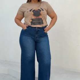 Calça Feminina Wide Leg Plus Size Ref 0143 Jeans
