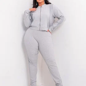 Conjunto Feminino Inverno Blusa Manga Longa + Calça Plus Size Ref 12125 Mescla