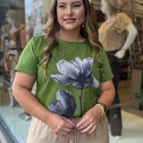 Blusa Feminina Manga Curta Plus Size Ref 12690  Verde