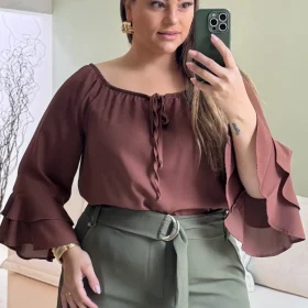 Blusa Feminina Manga Longa Plus Size Ref 207367 Marrom