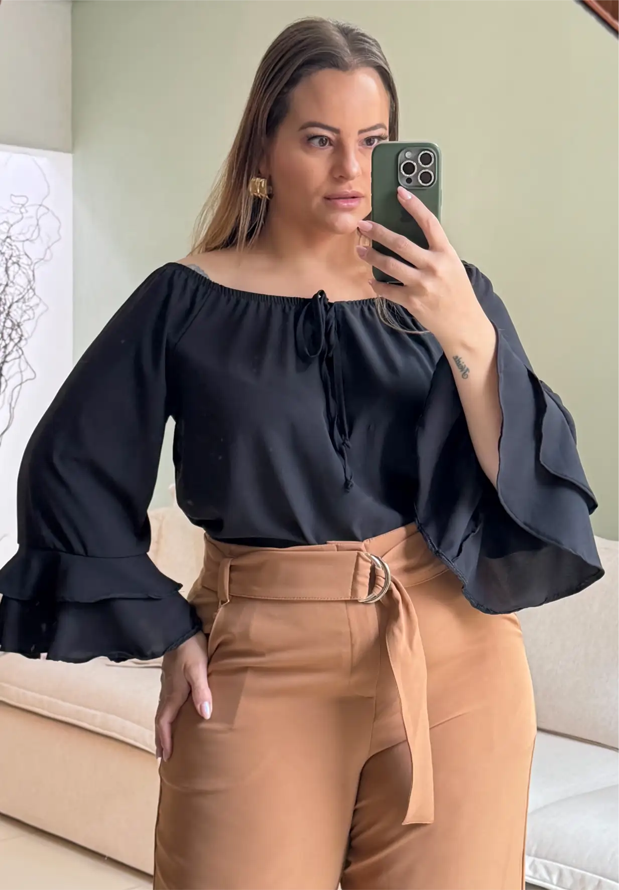 Blusa Feminina Manga Longa Plus Size Ref 207367 Preta