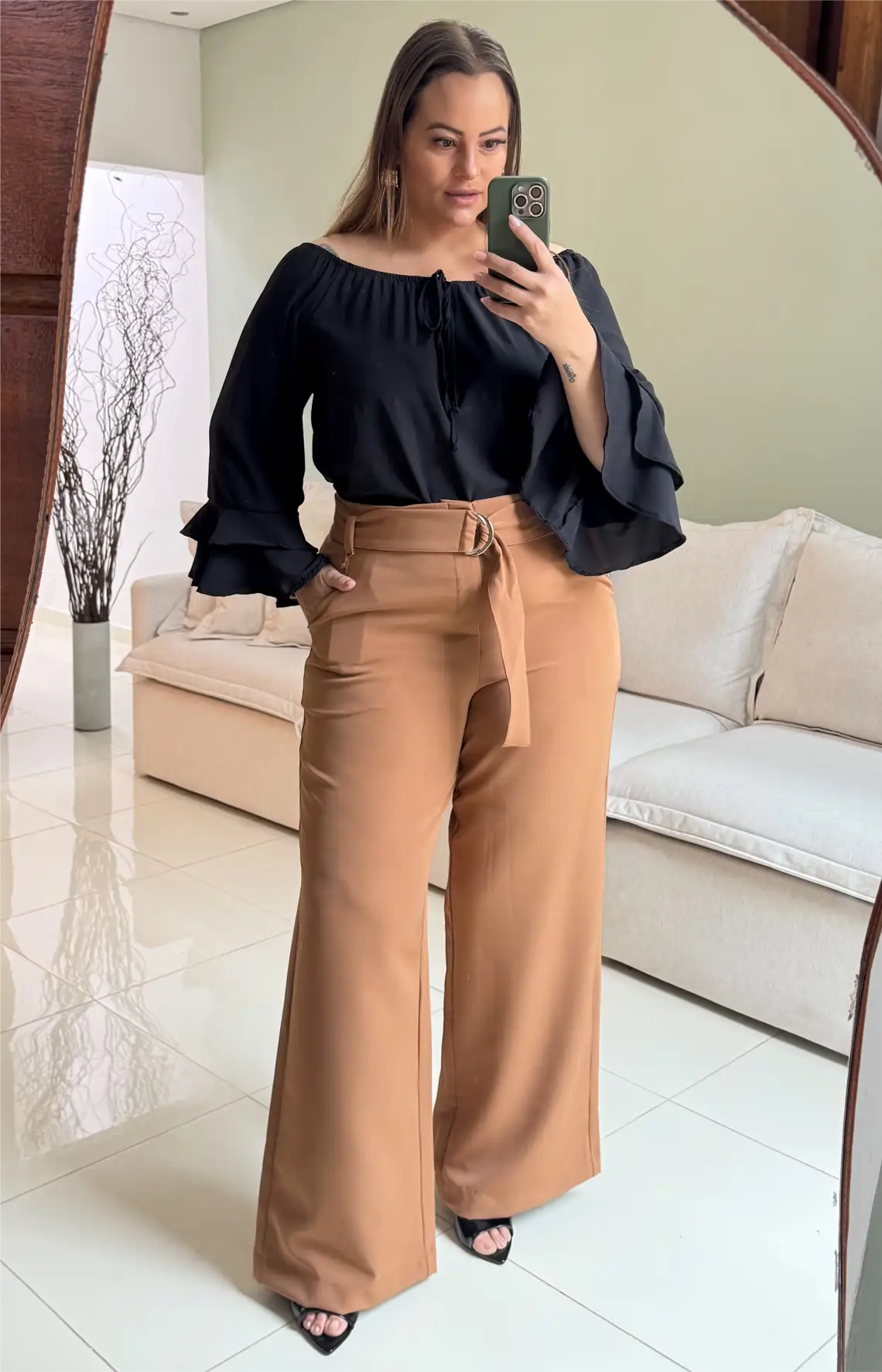 Calça Feminina Pantalona Plus Size Ref 51140072 Caramelo