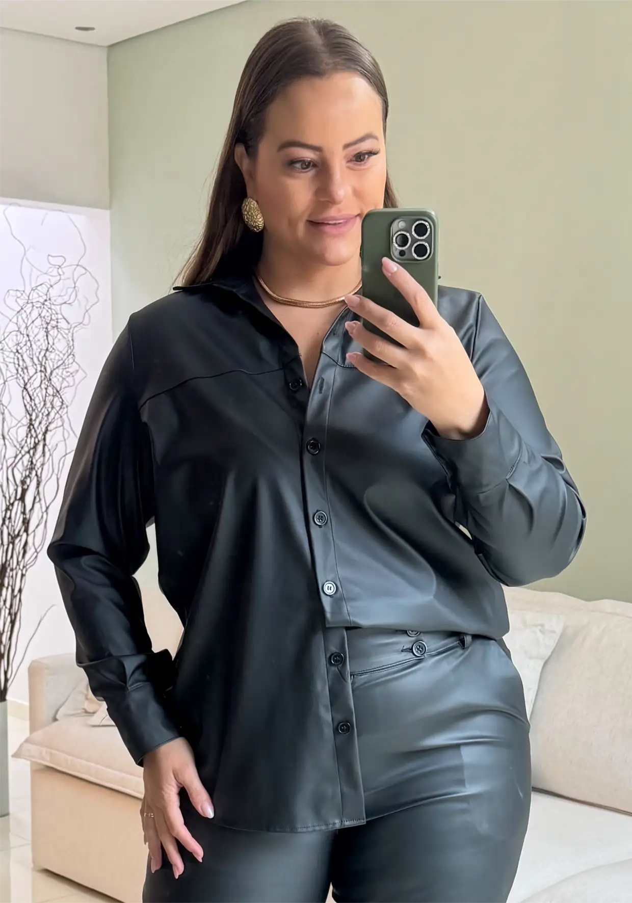 Camisa Feminina Manga Longa Plus Size Ref 207278 Preta