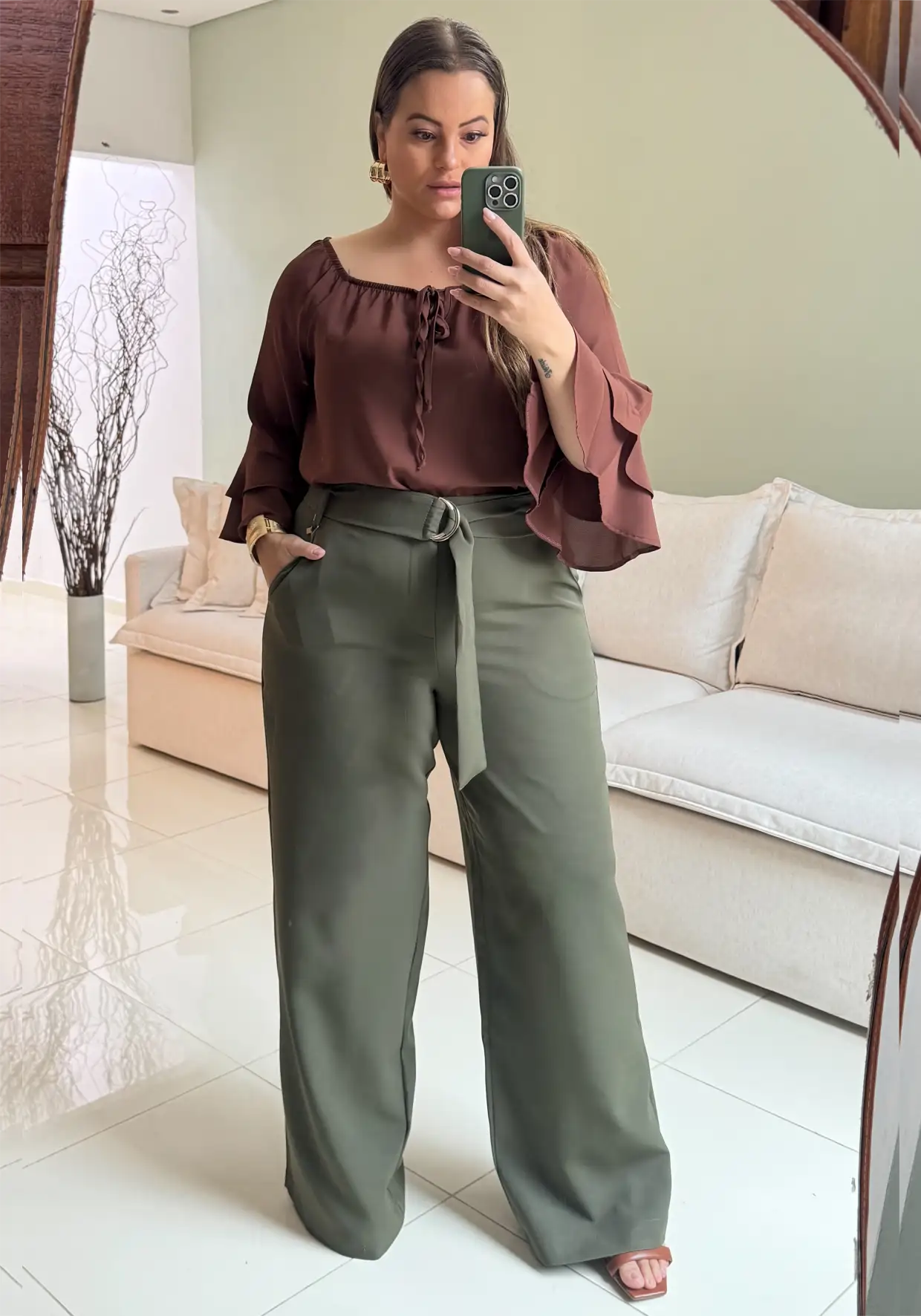 Calça Feminina Pantalona Plus Size Ref 51140072 Musgo