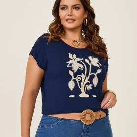 Blusa Feminina Manga Curta Plus Size Ref 52140097  Marinho