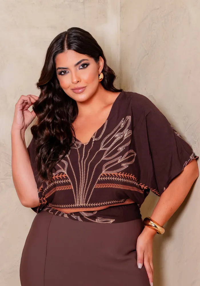 Blusa Feminina Manga Curta Plus Size Ref 700866 Marrom