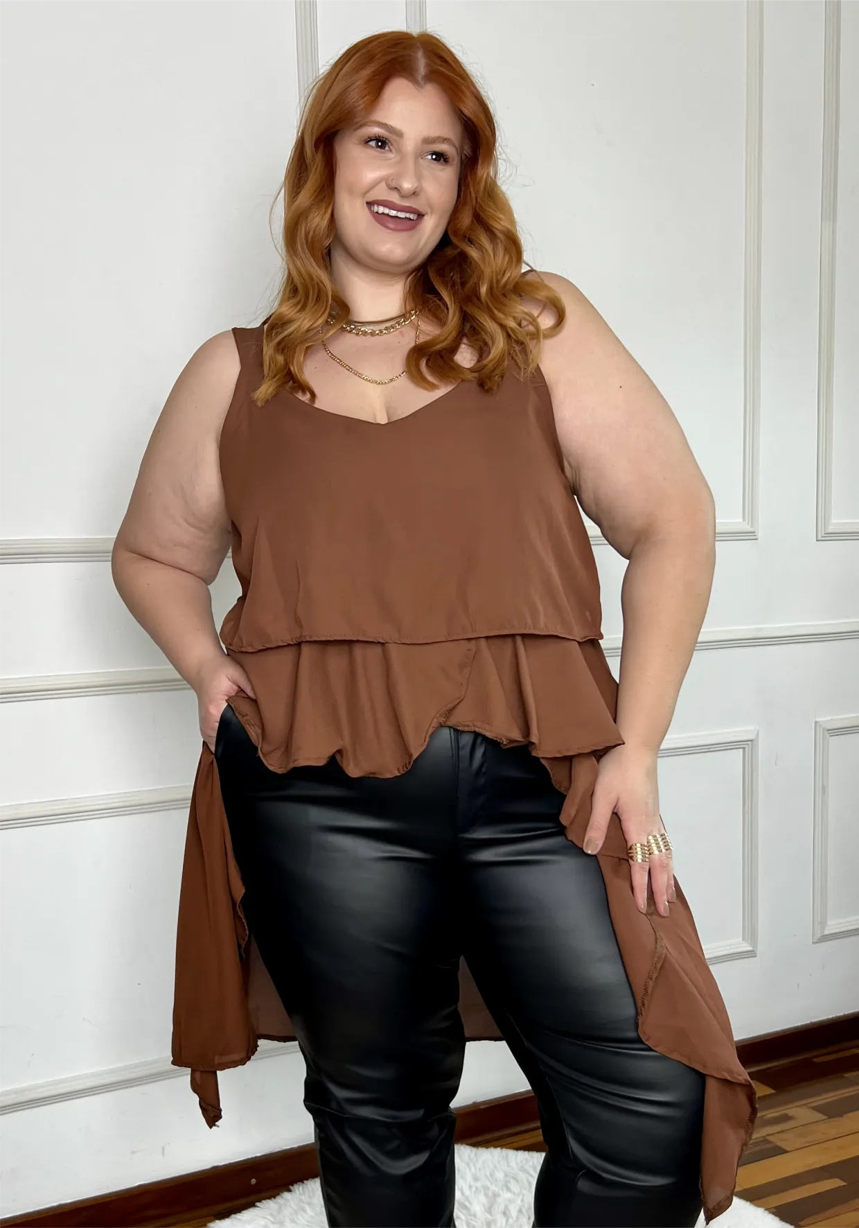 Regata Feminina Alça Larga Plus Size Ref 207361 Marrom