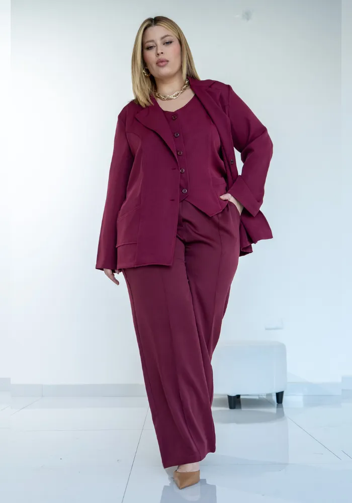 Calça Feminina Pantalona Plus Size Ref 69010 Vinho