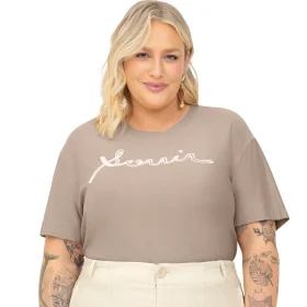 Blusa Feminina Manga Curta Plus Size Ref S01787 Bege