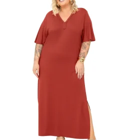 Vestido Manga Curta Plus Size Ref S01802 Cor Telha