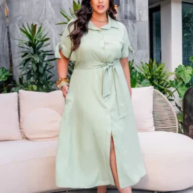 Vestido Mid Manga Curta Plus Size Ref 12852 Verde