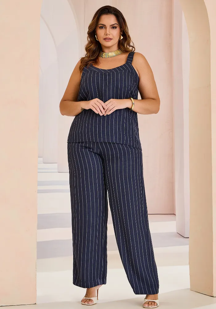 Calça Feminina Reta Plus Size Ref 52140074 Marinho