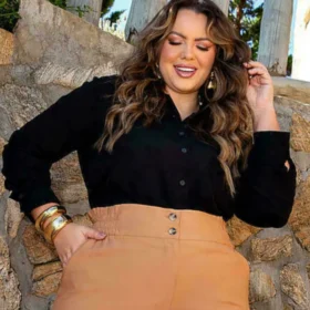 Camisa Feminina Manga Longa Plus Size Ref 700746 Preta