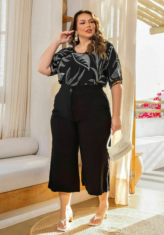 Calça Feminina Pantacourt Plus Size Ref 800267 Preto