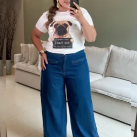 Calça Feminina Wide Leg Plus Size Ref 21121509 Jeans