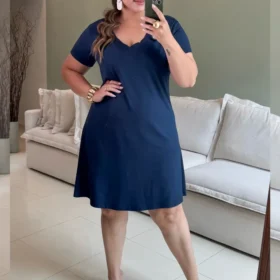 Vestido Manga Curta Plus Size Ref VMM-003 Marinho