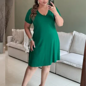 Vestido Manga Curta Plus Size  Ref VMM-003 Verde