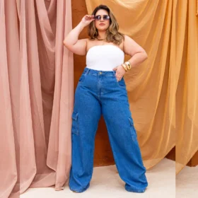 Calça Feminina Wide Leg Plus Size Ref 21121 Jeans