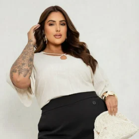 Blusa Feminina Manga Curta Plus Size Ref 700884 Cru