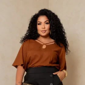 Blusa Feminina Manga Curta Plus Size Ref 700884 Marrom