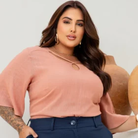 Blusa Feminina Manga Curta Plus Size Ref 700884 Rosê