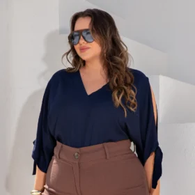 Blusa Feminina Manga Curta Plus Size Ref 700894  Marinho