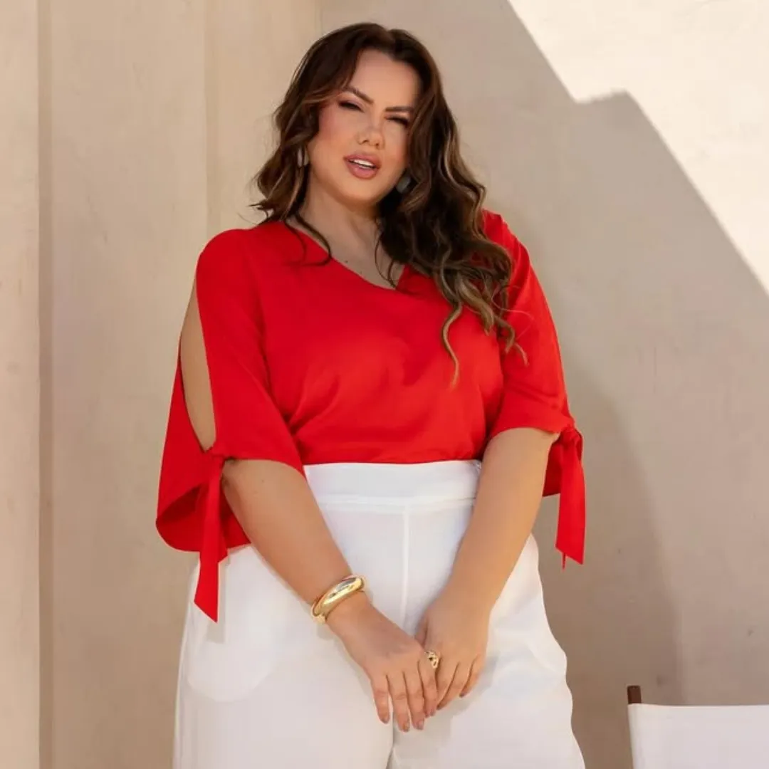 Blusa Feminina Manga Curta Plus Size Ref 700894 Vermelha