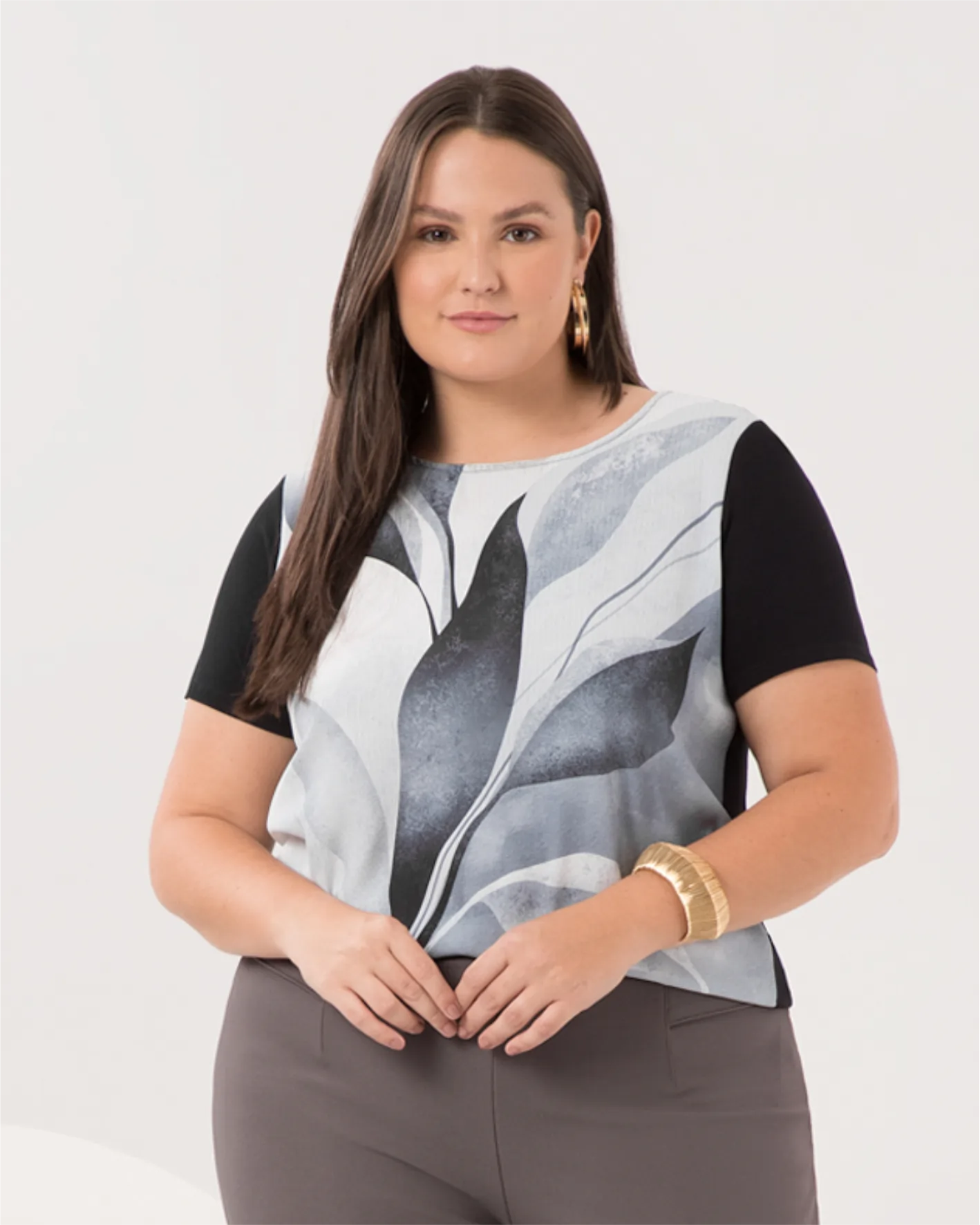 Blusa Feminina Plus Size Manga Curta Ref C0315 Preto