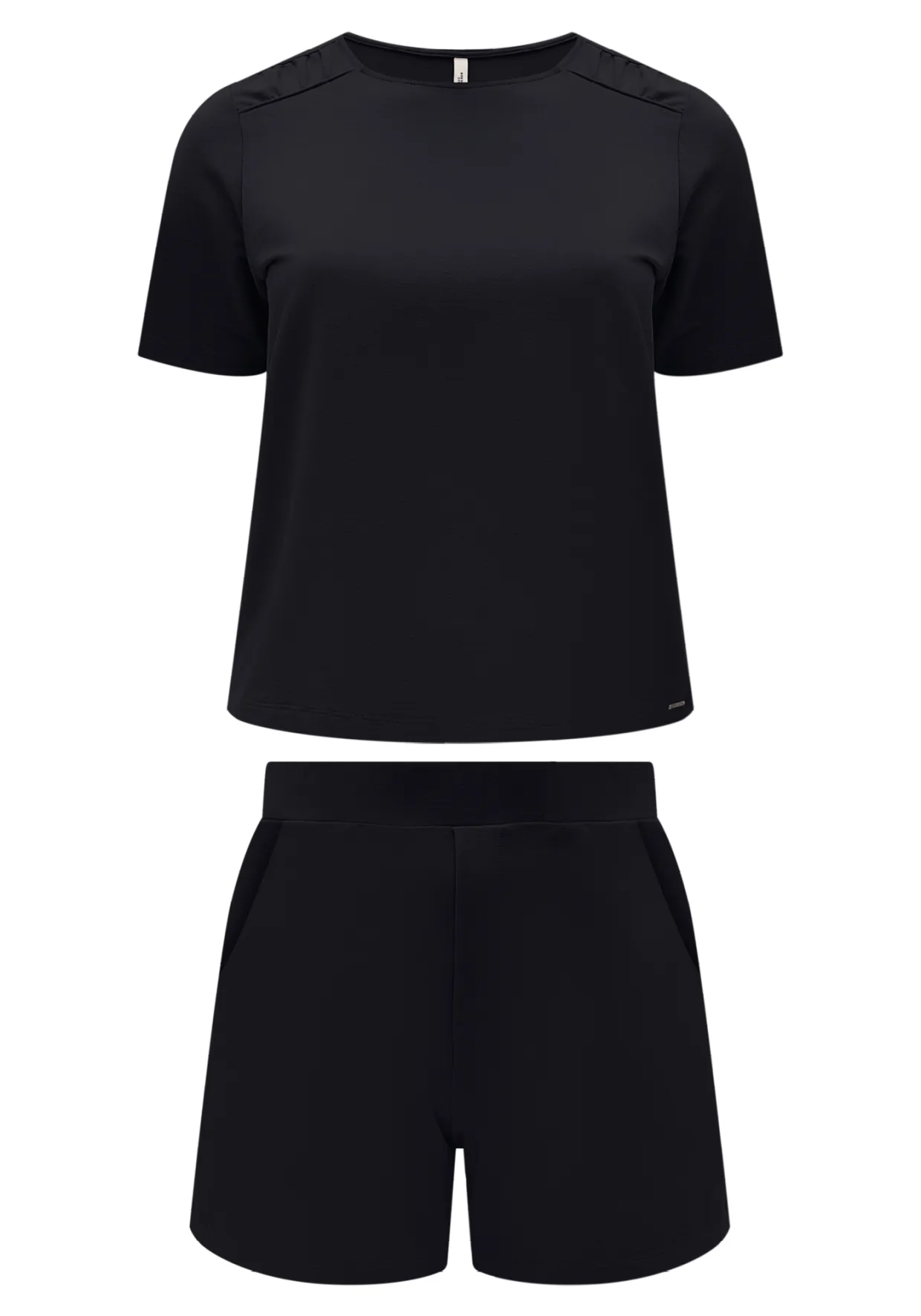 Conjunto Feminino Plus Size Blusa Manga Curta + Shorts Ref C0329 Preto