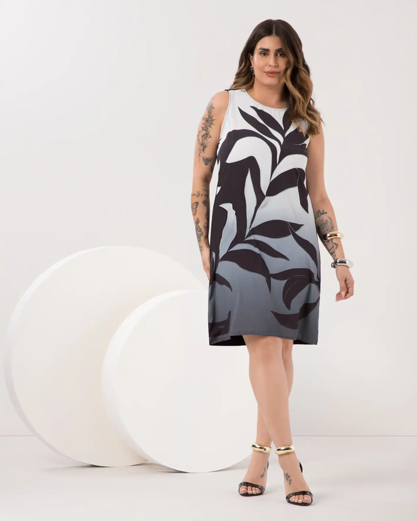 Vestido Plus Size Manga Curta Ref C0333 Estampa Preto