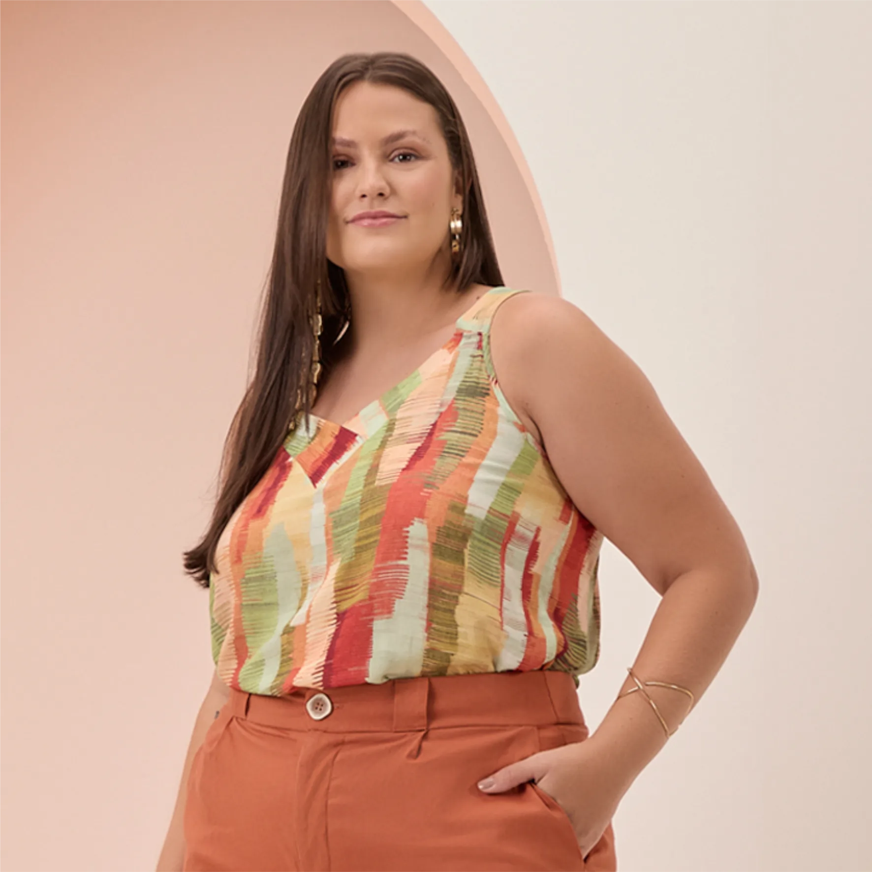 Regata Feminina Plus Size Ref C5124 Estampa Salmão