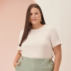 Blusa Feminina Plus Size Manga Curta C5136 Off White