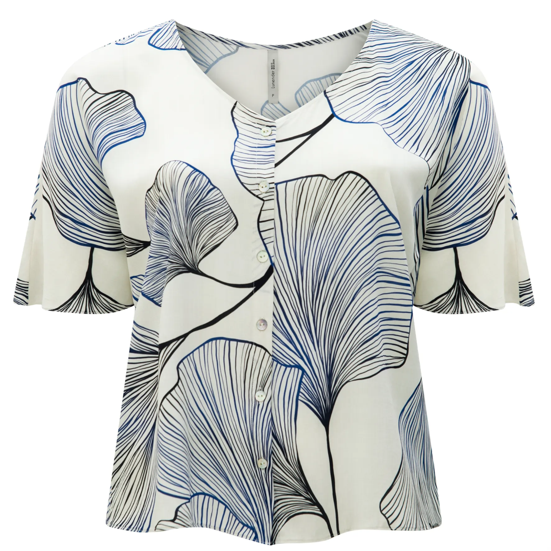 Camisa Feminina Plus Size Manga Curta Ref C5144 Estampa Off White