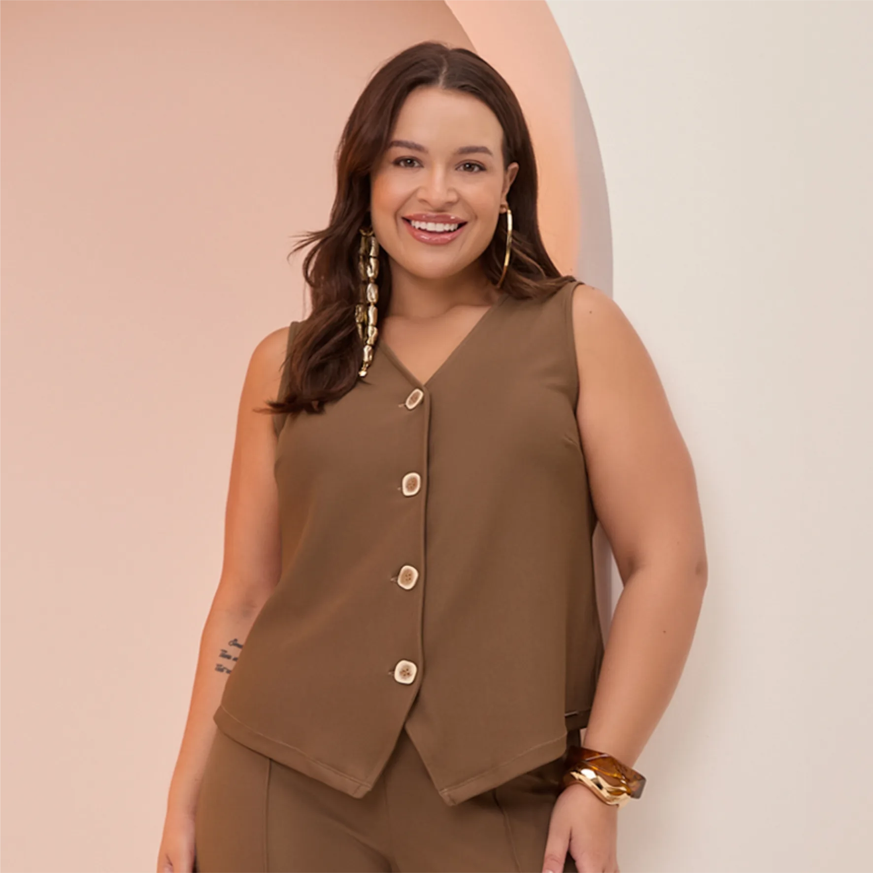 Colete Feminino Plus Size Gorgurinho Ref C5145 Marrom