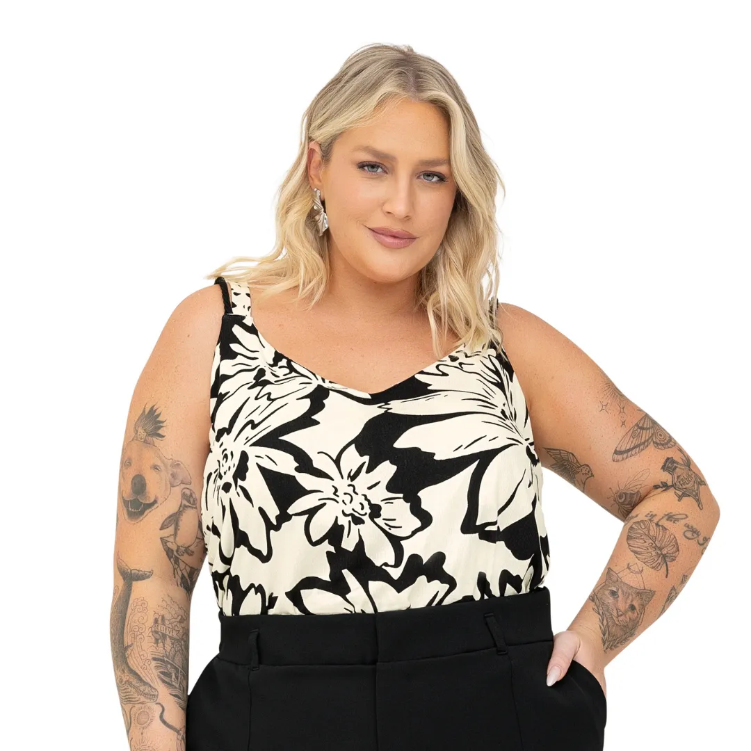 Regata Feminina Plus Size Ref S01807 Preto Branco