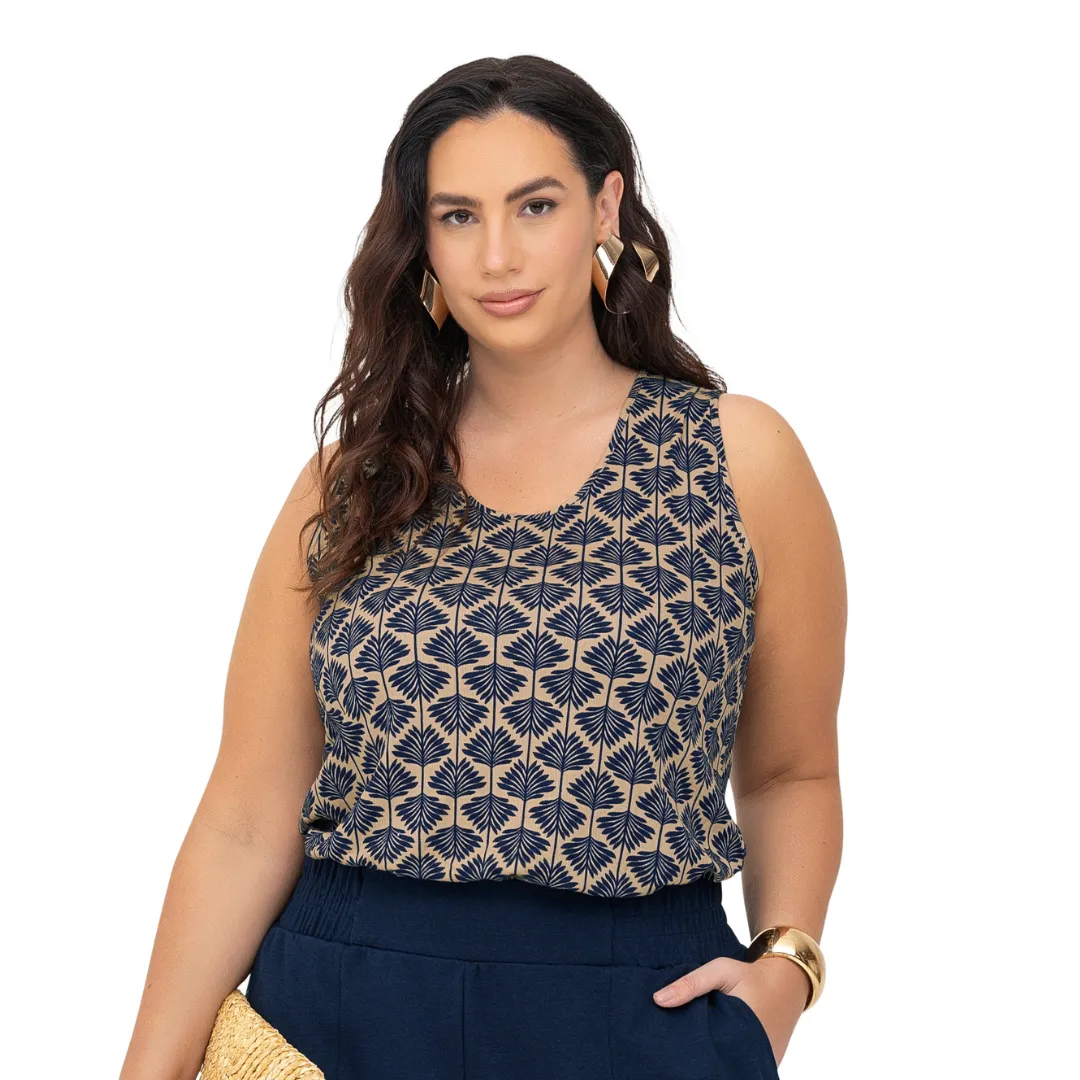 Regata Feminina Plus Size Ref S01825 Bege e Marinho