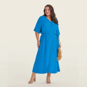 Vestido Mid Manga Curta Plus Size Ref S01871 Azul TITA
