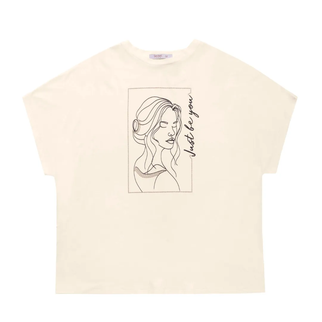 Blusa Feminina Manga Curta Plus Size Ref S01879 Off White