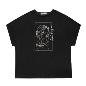 Blusa Feminina Manga Curta Plus Size Ref S01879 Preto