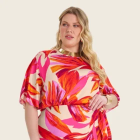 Blusa Feminina Manga Curta Plus Size Ref S01884  Estampa Pink
