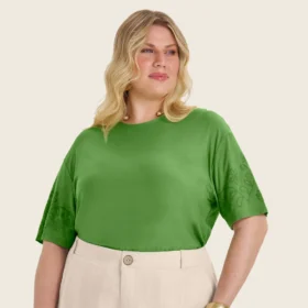 Blusa Feminina Manga Curta Plus Size Ref S01895 Verde