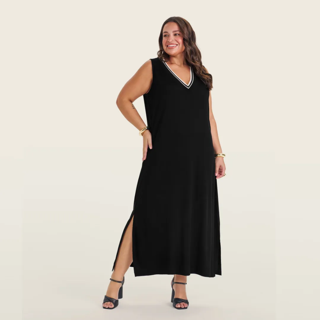 Vestido Mid Sem Manga Plus Size Ref S01907 Preto TATI