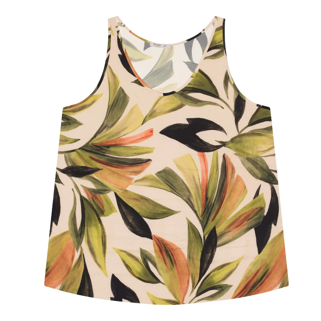 Regata Feminina Plus Size Ref S01919 Estampa Verde