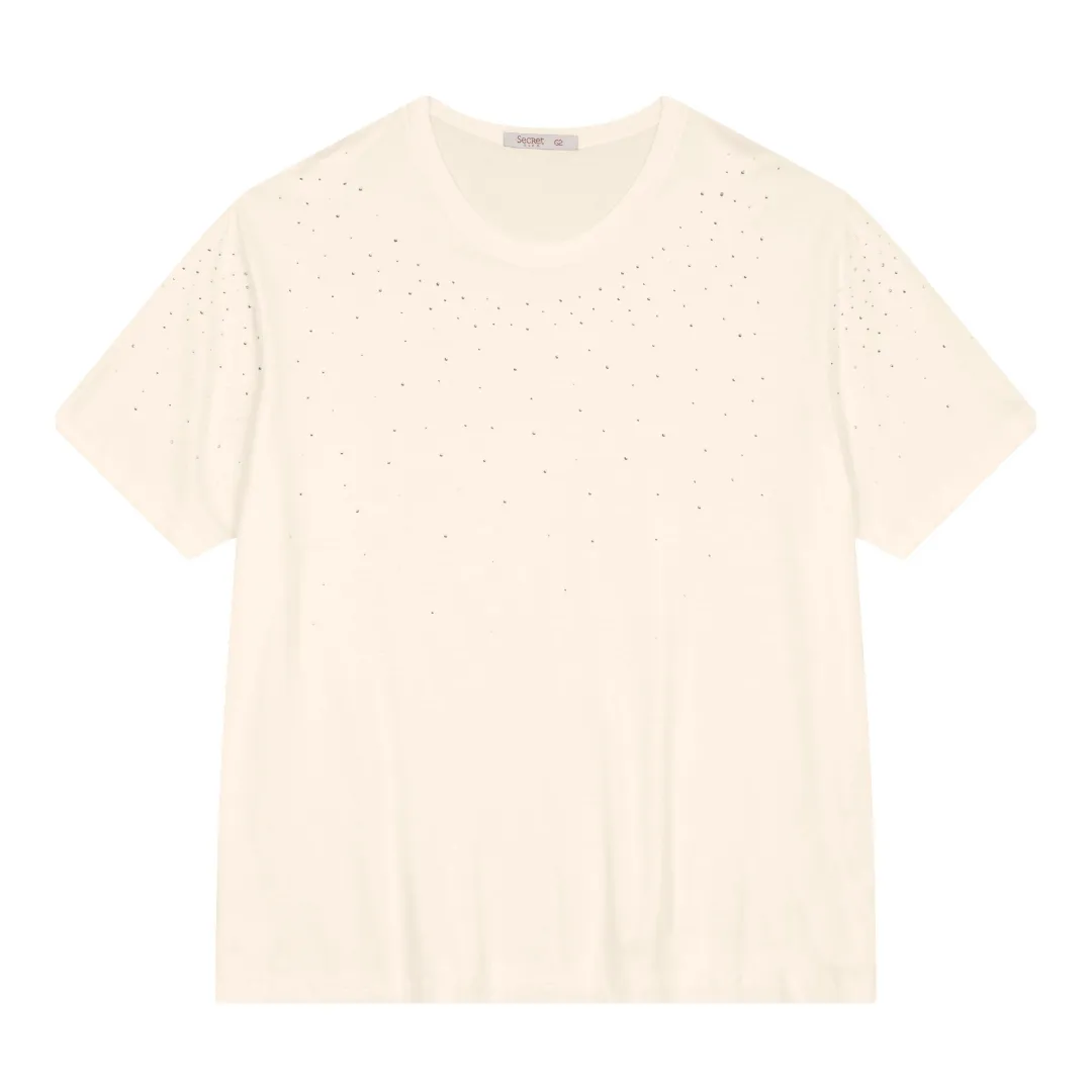 Blusa Feminina Manga Curta Plus Size Ref S01926 Off White