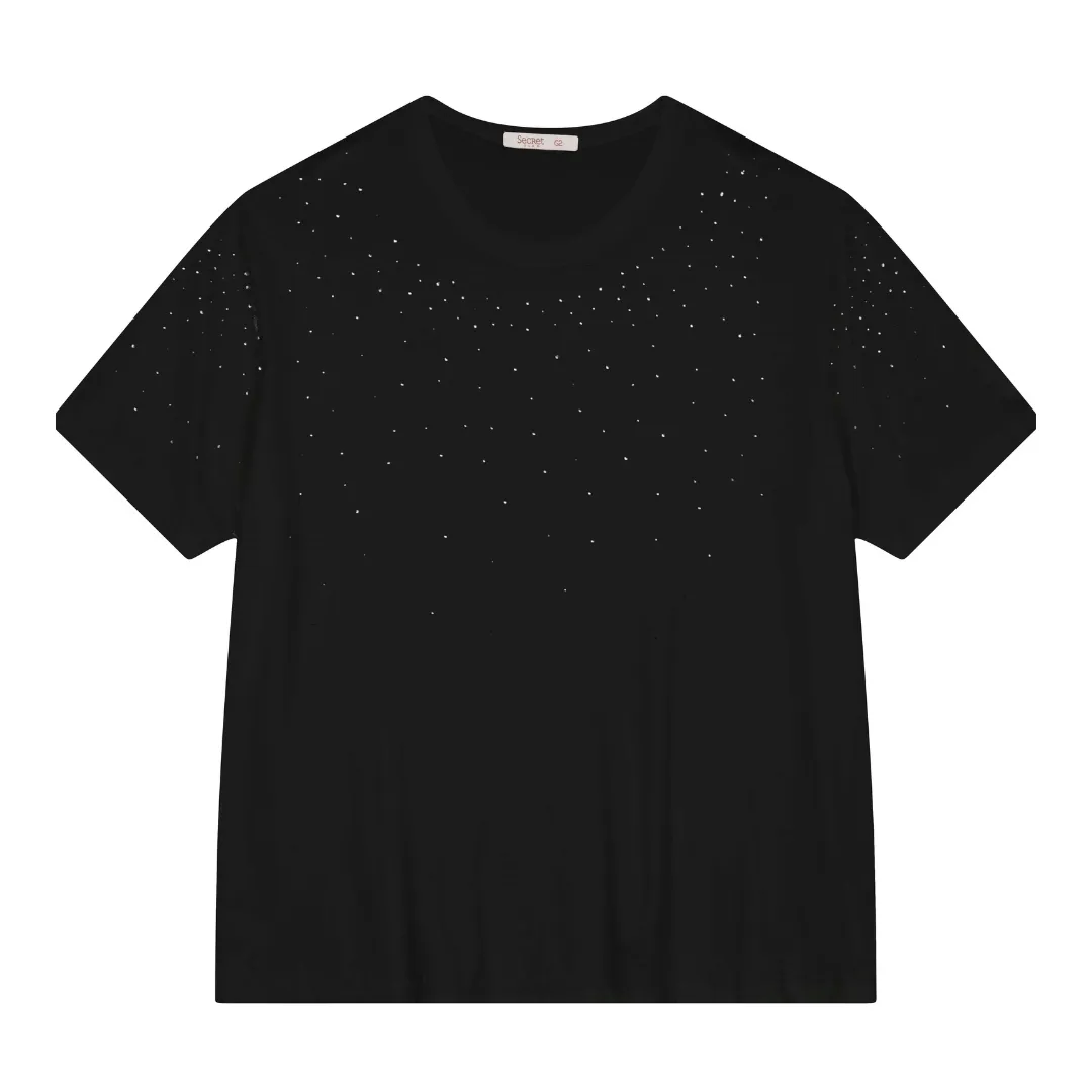 Blusa Feminina Manga Curta Plus Size Ref S01926 Preta