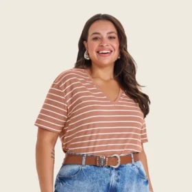 Blusa Feminina Manga Curta Plus Size Ref  SB01958  Rose 