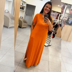 Vestido Longo Manga Curta Plus Size Ref. VLM-222 Laranja LUNA
