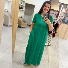 Vestido Longo Manga Curta Plus Size Ref VLM-222 Verde LUNA